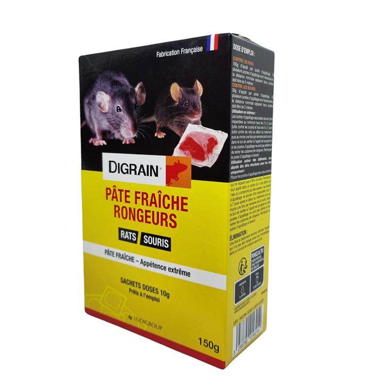 RATICIDE en pate fraiche, sans odeur, qui désseche les cadavres de  rongeurs, rats et souris 150 gr DIFETEC au Difenacoum - ANTI-NUISIBLE - LES  3 CANNES - Les Trois Cannes